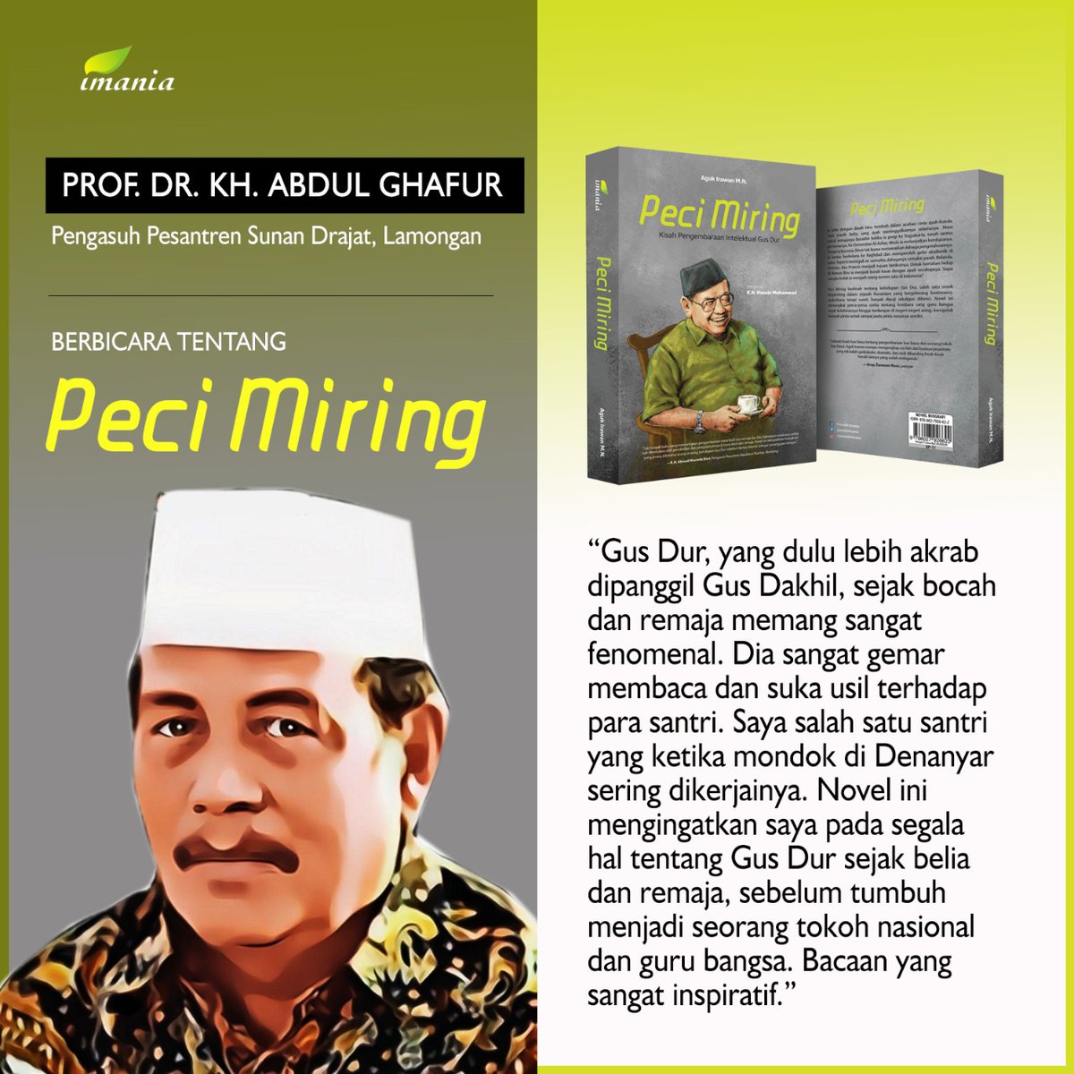 penerbitimania's tweet photo. Gus Dur sejak bocah dan remaja memang sangat fenomenal. -K.H. Abdul Ghafur, pengasuh pondok pesantren Sunan Drajat, Lamongan.
Pre-order #PeciMiring masih dibuka. Ada buku dengan harga miring dan hadiah kaus bagi pemesan yang beruntung. https://t.co/EQRve2zktN