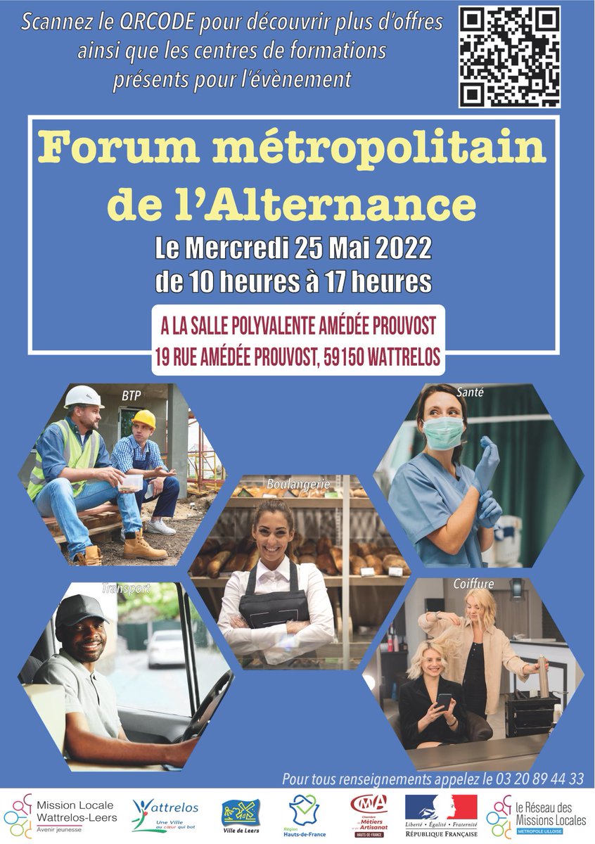 Retrouvez nous au Forum Métropolitain de l'Alternance ce mercredi à Wattrelos !

📍 19 rue Amédée Prouvost, 59 150 Wattrelos