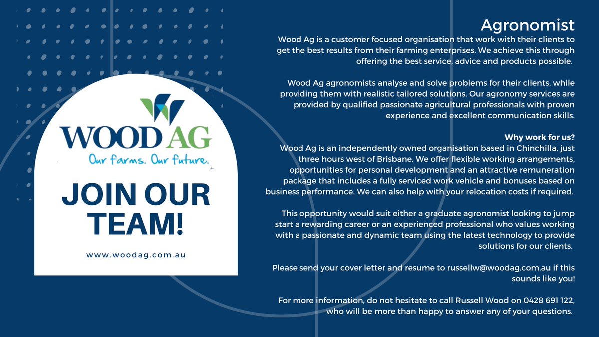 WoodAg_4413's tweet photo. Agronomist Position  #WoodAg #ChinchillaQld https://t.co/V3aGG5q7NR