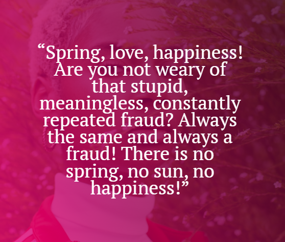 ipray4global's tweet photo. “Spring, love, happiness! Are you not weary of that stupid, meaningless, constantly repeated fraud? Always the same and always a fraud! There is no spring, no sun, no happiness!”#war #nowar #peace #ukraine #UkraineRussiaWar #pray https://t.co/qfrCEHGs05
