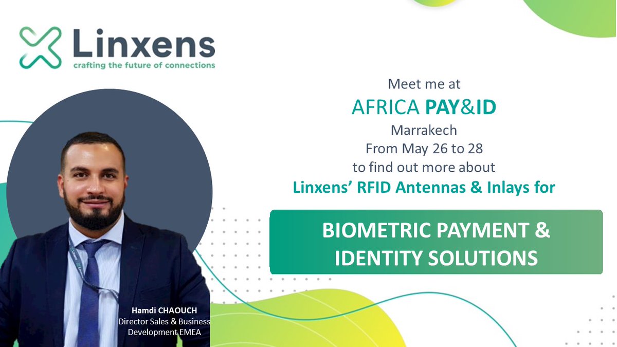 Linxens's tweet photo. Please IM #Hamdi Chaouch who will be at #Africa Pay & ID if you would like to find out more about #Linxens' RFID Antennas & Inlays for Biometric Payment & Identity Solutions.
#LinxensInside #TopOfTheWallet https://t.co/jbY4It9eif