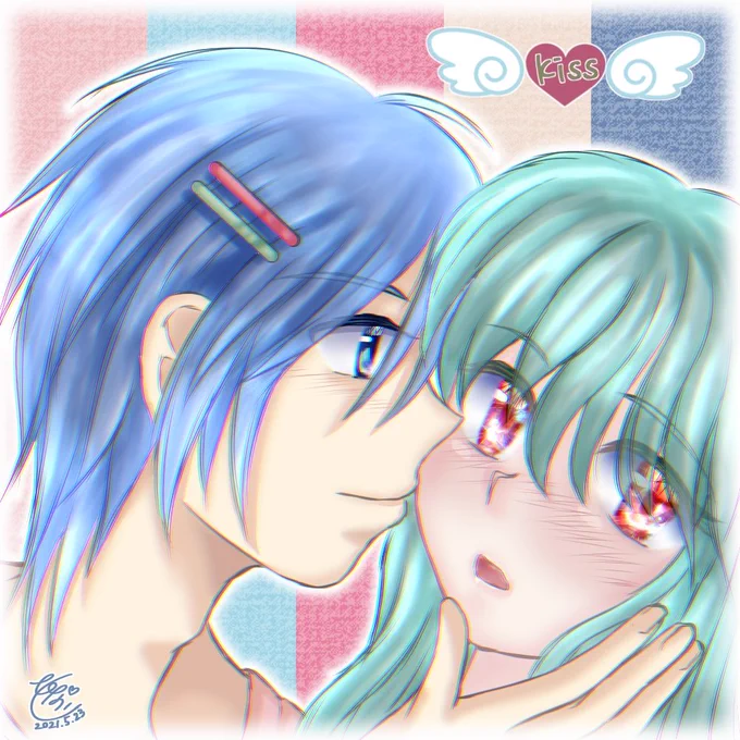 #キスの日描けなかったので過去絵ですが('꒳`*)(*'꒳`) 