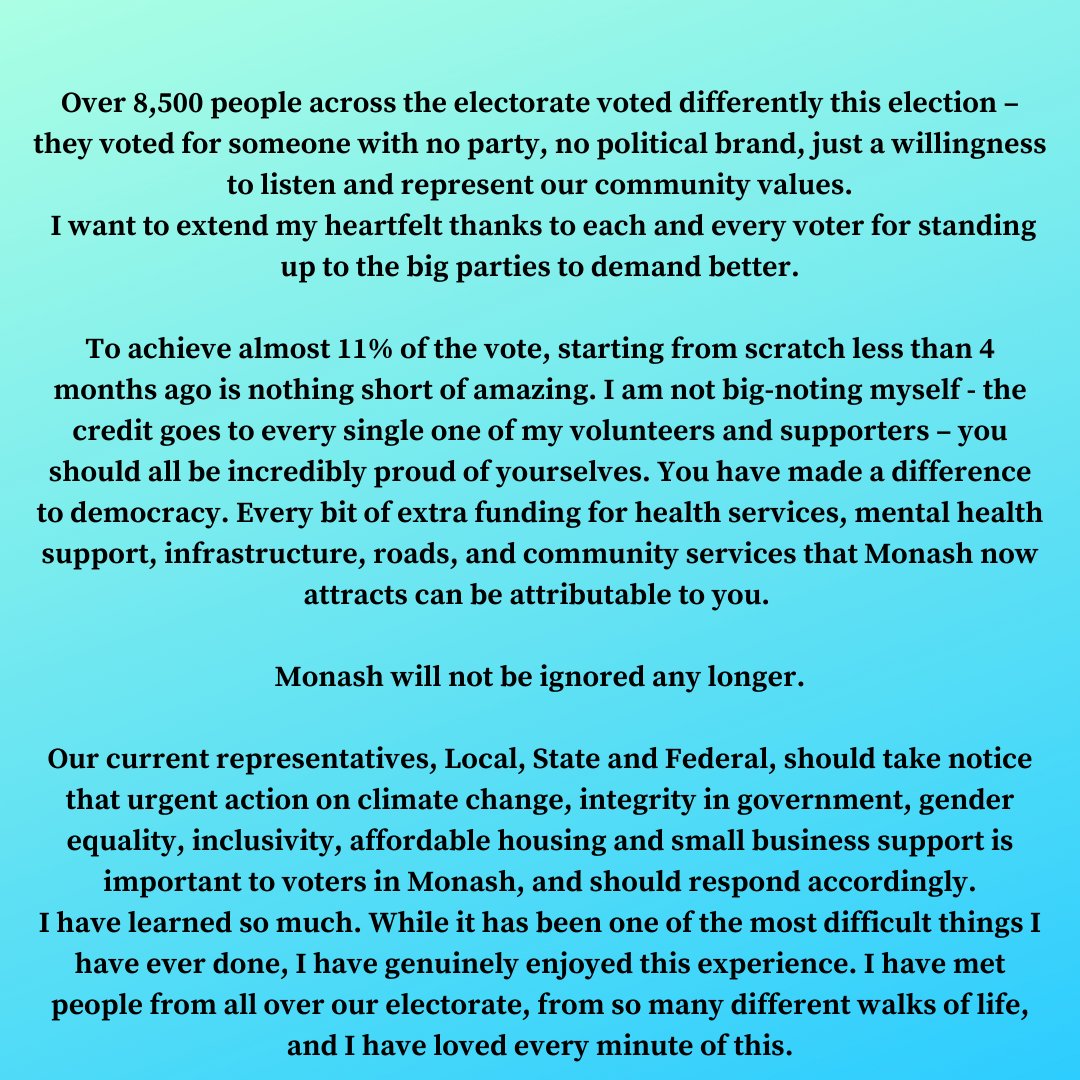 debleonard's tweet photo. This election is over, but we are only just beginning...
#YourCommunityVoice #deb4monash #monashvotes #auspol2022 https://t.co/zpeueoWWLh