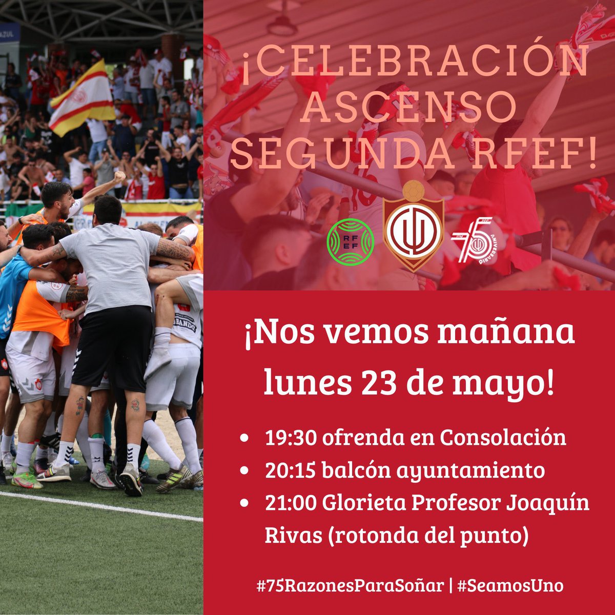 Nos vemos hoy en la celebración del equipo, que no falte nadie. Esto para el pueblo de Utrera es MUY GRANDE 🔥🧨🚀