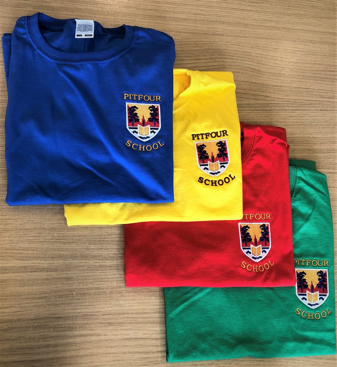 PitfourSchool's tweet photo. We now have our new @PitfourSchool PE T-Shirts in our House Colours. We will use them for the first time on Sports Day in our PE Lessons. #PhysicalEducation #HWB #HouseColours https://t.co/yuygCVeRMw