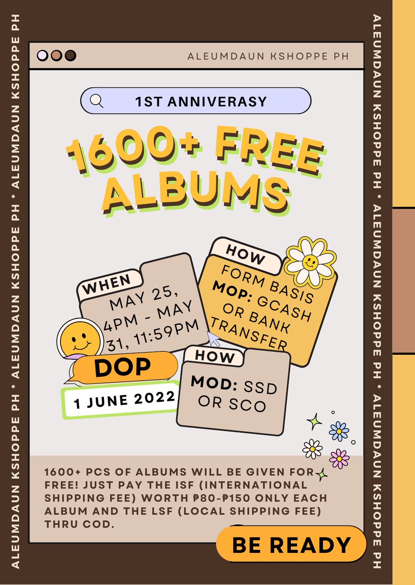 🌻1ST YEAR ANNIVERSARY FREE ALBUMS🌻

Kindly read the details below. Group/Album will be posted later 🫰🏻

All albums are onhand!

‼️Cancelled orders/bogus buyers will not be tolerated!