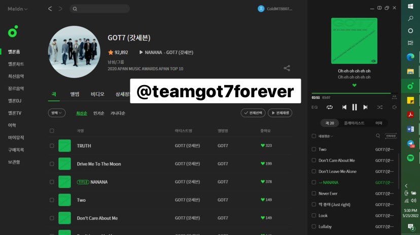 teamgot7forever's tweet photo. My streaming thread for this GOT7 NEW EP comeback ❤️‍🔥 

• MELON • GENIE • SPOTIFY • YOUTUBE

 #기부니가좋게_NANANA듣는중 

Let's go IGOT7💚 @GOT7 

#GOT7_NANANA
#GOT7 #갓세븐 https://t.co/HEKKu1pY3O