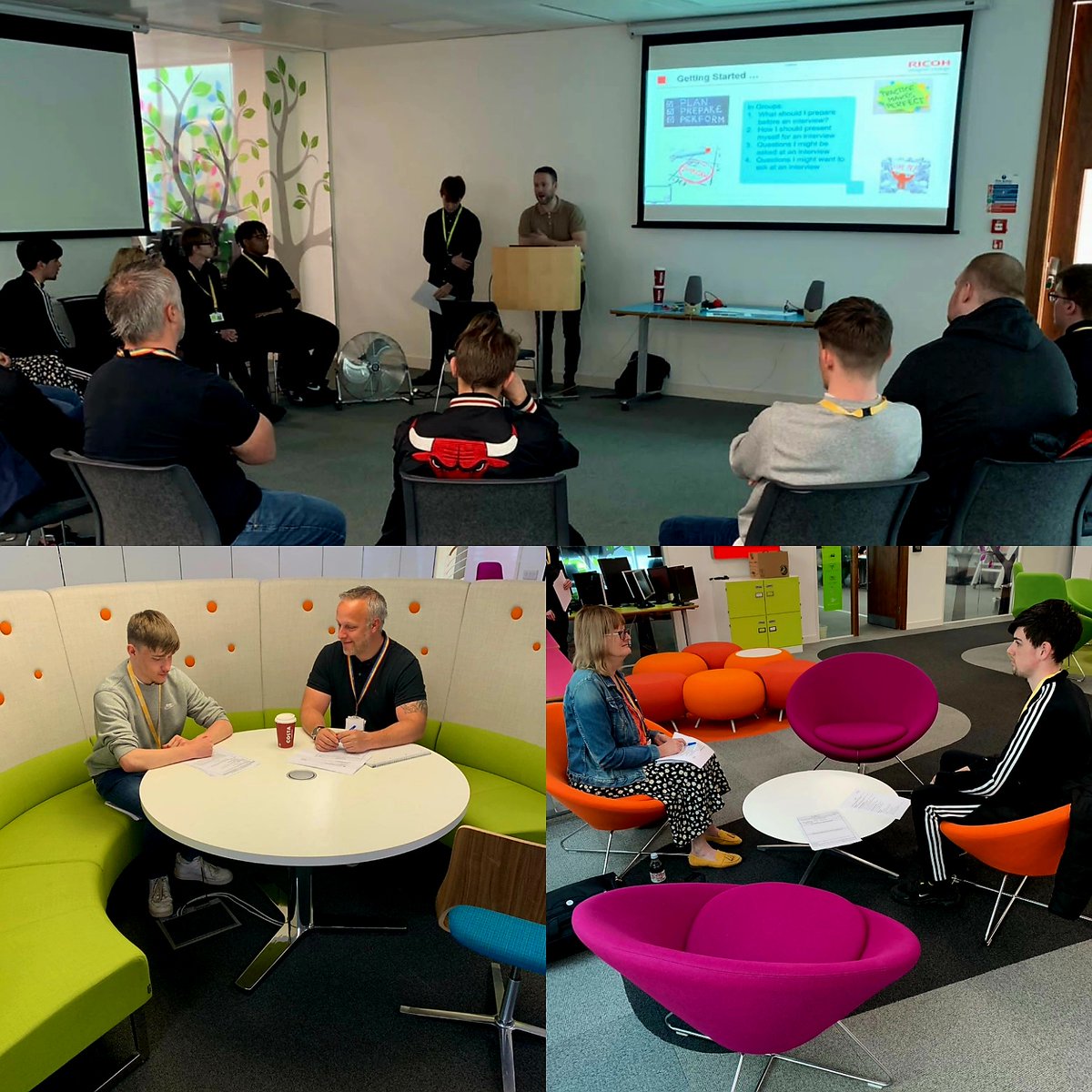 _JamesKnox's tweet photo. This week, four absolute heroes from @RicohUK  facilitated an Interview Workshop for @PrincesTrust. Delegates were given up-to-date advice on the styles of interviews and how to undertake them. They then were put through assessed interviews. https://t.co/2XmfKCapnN