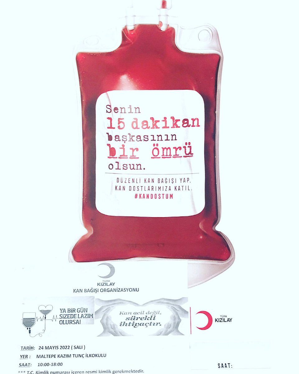 24 Mayıs 2022 saat 10:00-18:00 arası okulumuzda Kızılay Kan Bağışı organizasyonu gerçekleştirilecektir. Tüm halkımız kampanyaya davetlidir. #kizilay #kanvercanver #kanbağışı <a href="/tcmeb/">Millî Eğitim Bakanlığı</a> <a href="/istanbulilmem/">İstanbul İl Millî Eğitim Müdürlüğü</a> <a href="/istmemkultur/">Dilimizin Zenginlikleri Projesi</a> <a href="/kizilay/">Türk Kızılay</a> <a href="/maltepemem34/">Maltepe İlçe Millî Eğitim Müdürlüğü</a> <a href="/cansoner20/">Cansoner</a> <a href="/megamerkezi/">M.E.G.A.</a> <a href="/sureyya_44/">Thoraya Ali</a>