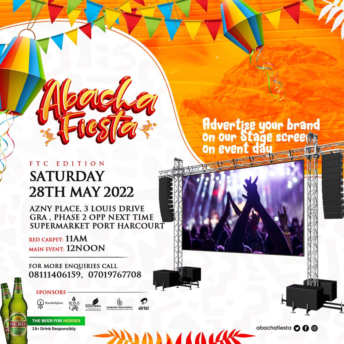 abachafiesta's tweet photo. If you want make your brand face show on our event day, we dey gallant for you..

Kindly send a Dm or reach out to the no. on the flyer.. https://t.co/y8XUT8ksmZ