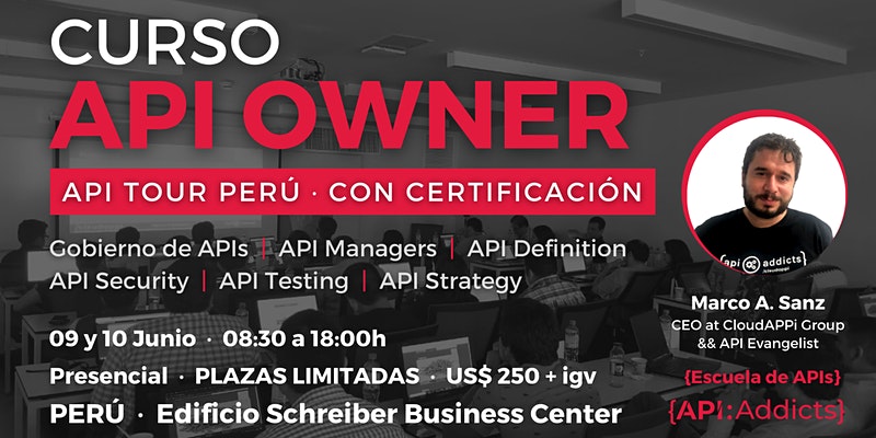 CloudAPPi's tweet photo. La Fundación @APIAddicts y nuestro CEO están preparando algo especial para los amantes de las #APIs de #Latam. 😉 ¡Llega el API Tour 2022! 🎉🎉🎉

¡Consigue tu certificación #APIOwner de forma presencial! Consigue tu entrada para #Perú ➡ https://t.co/WJqWbWXTgB

#cursointensivo https://t.co/n6lA7eb56X