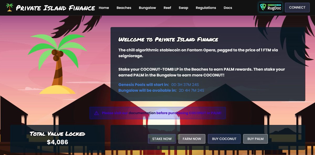 🏖️Hello Island Boys🤪
Genesis Pools will start in less than 3 hours !👀
-Pre staking available : ✅
-Single stake available : #TOMB #BASED #BOO #DAI #USDC #WFTM #COCONUT   

#FTM #genesispools #Opentoday #DeFi