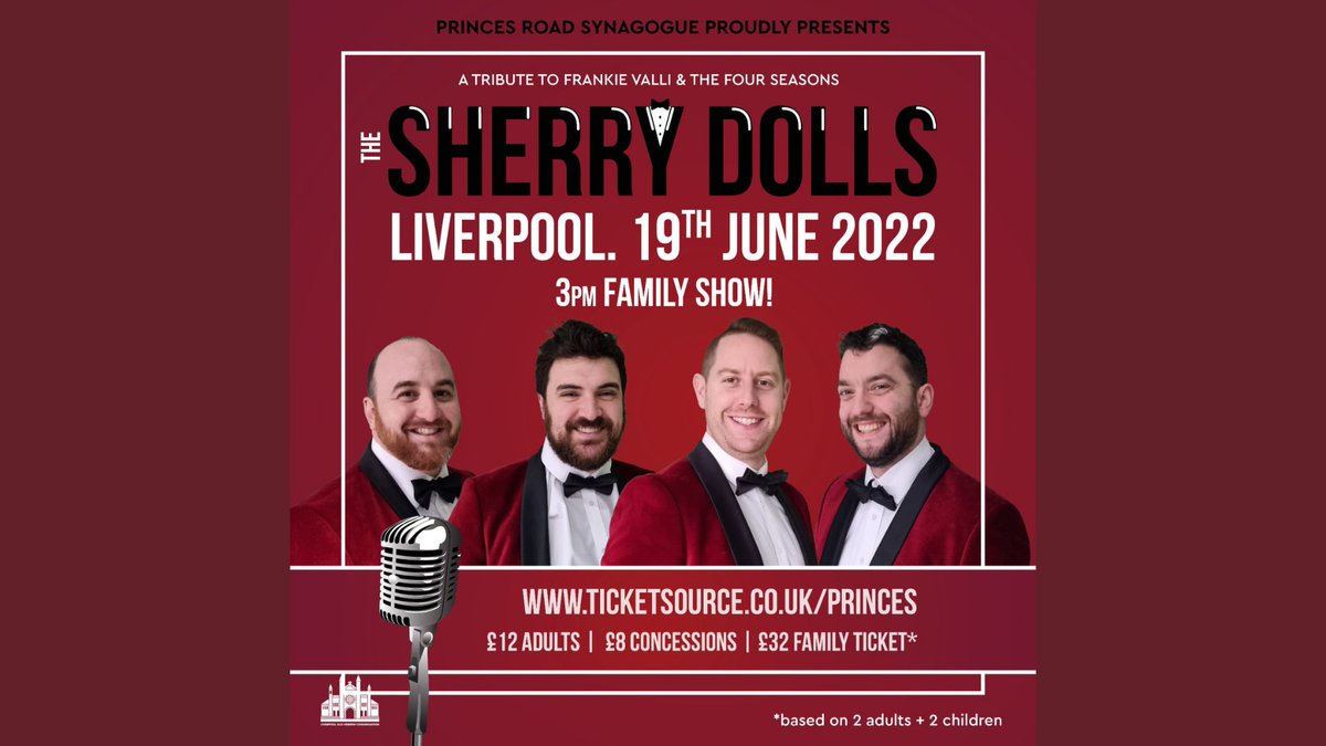 We are very excited to share news of our next event. The Sherry Dolls family show on Sun 19 June 3pm, singing Frankie Valli and the Four Seasons. Tickets ticketsource.co.uk/princes Don't miss out! #familyshow #livemusic #thesherrydolls #jewish #jewishlife #princesroadsynagogue