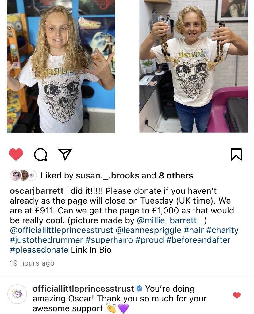 So proud 🥹 
Last day to donate if you haven’t already 😍
justgiving.com/fundraising/Os…
Thank you all so much 🤩 
#LittlePrincessTrust #MyBoy #MetallicaFan #SuperHairo #PleaseDonate 💇‍♂️💜 
<a href="/Metallica/">Metallica</a> T-shirt 😜