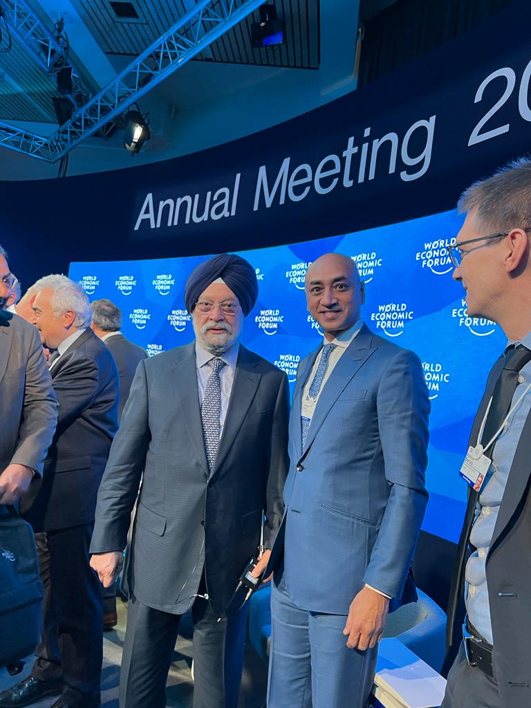 He started off the day by attending an insightful panel discussion on "#Energy Outlook: Overcoming the Crisis". And met with Honourable Minister Shri <a href="/HardeepSPuri/">Hardeep Singh Puri</a>. <a href="/JayGalla/">Jay Galla</a> in #WEF22.