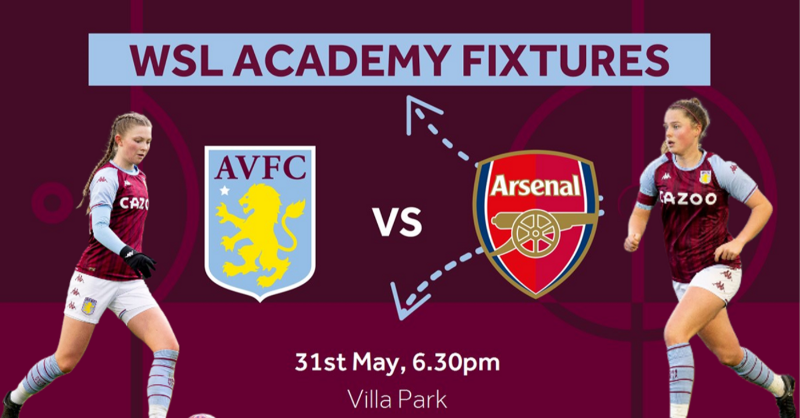 AVWFCOfficial's tweet photo. In just eight days' time, our #WSLAcademy side will take on Arsenal at Villa Park! 🤩

Tickets for the game are on sale now, priced at £2 Adults and £1 Under-18s.

More details... 👇