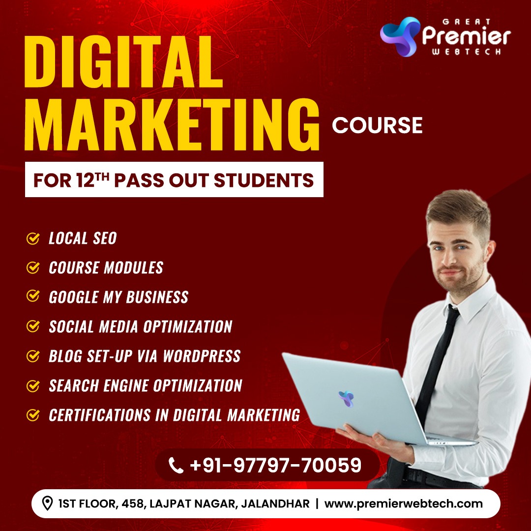 premier_webtech's tweet photo. 👉 𝐃𝐢𝐠𝐢𝐭𝐚𝐥 𝐌𝐚𝐫𝐤𝐞𝐭𝐢𝐧𝐠 𝐂𝐨𝐮𝐫𝐬𝐞 
𝐅𝐨𝐫 𝟏𝟐𝐭𝐡 𝐏𝐚𝐬𝐬 𝐨𝐮𝐭 𝐒𝐭𝐮𝐝𝐞𝐧𝐭𝐬 

Visit 👉https://t.co/OM8VC8F2uZ ✅
👉Call:+91-977-977-0059📞

#Digitalmarketingcoursenearme
#digitalmarketingcompanyinjalandhar
#bestdigitalmarketingcourseinjalandhar https://t.co/Aw6rknqfEU