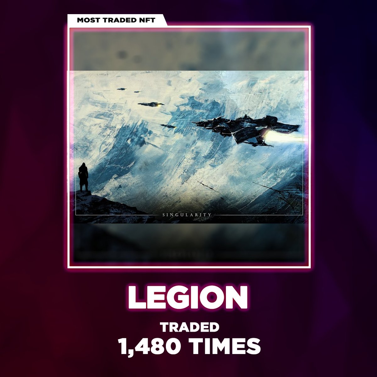 This cool art is like straight out of a galactic war or something!😲
 
The Most Traded #NFT of the day is called "Legion" made by @TheForeverWar and was traded 1,480 times today, and counting📈📈

#NFTCommunity 🚀
