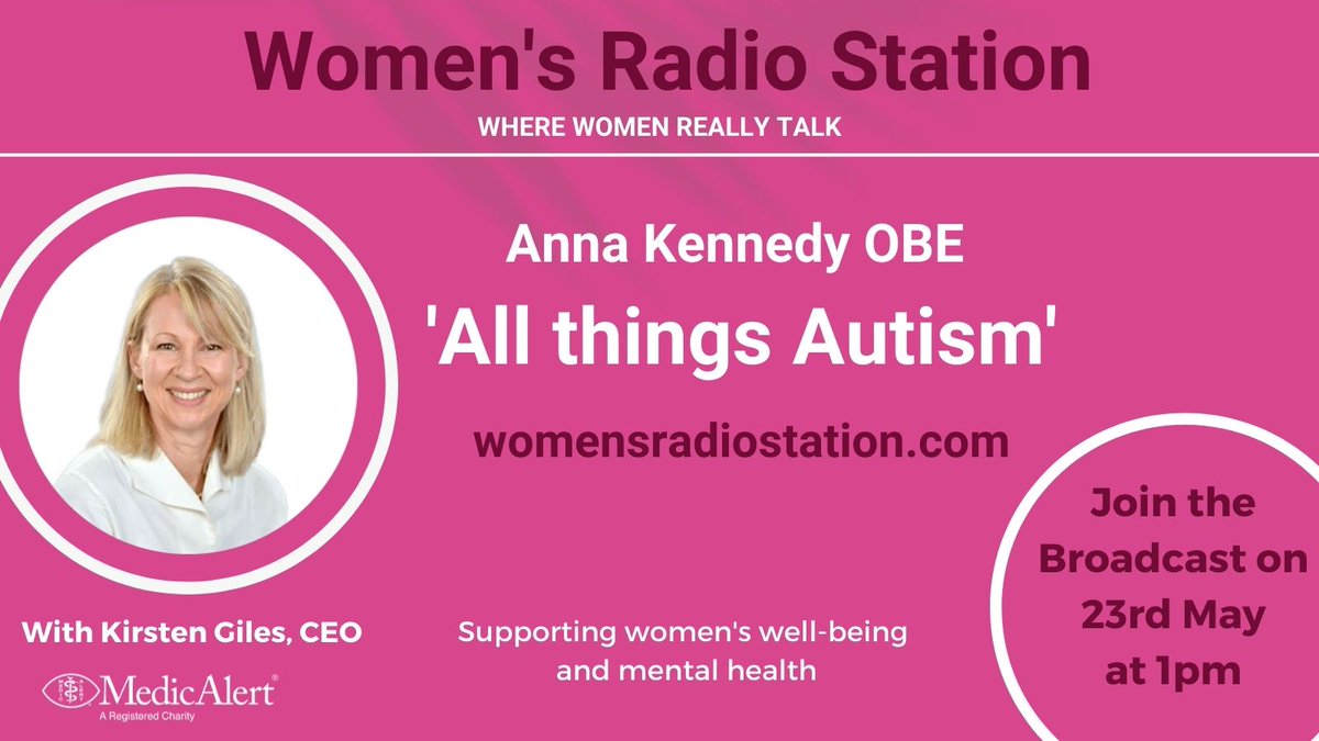 MedicAlertUK's tweet photo. Today at 1pm @MedicAlertUK CEO Kirsten Giles will be talking to @AnnaKennedy1 on her 'All Things Autism' radio programme. Please listen in!
https://t.co/MZ5zwjI3Xi
#Autism #MedicAlert #HiddenCondition https://t.co/e0judIBL14