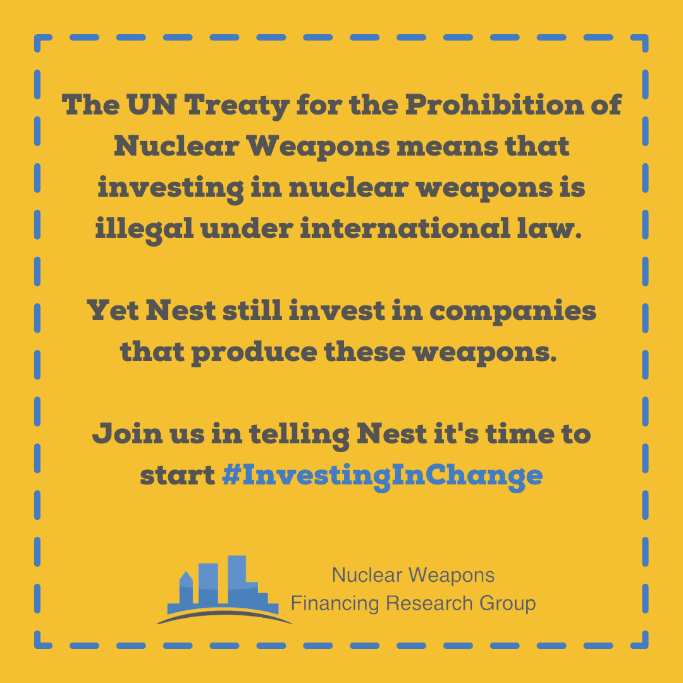 Did you know that @NestPensions invest in companies involved in the production of nuclear weapons? Join CND and the <a href="/UKNWFRG/">Investing in Change</a> network in calling for them to end this immoral investment and start #InvestingInChange.