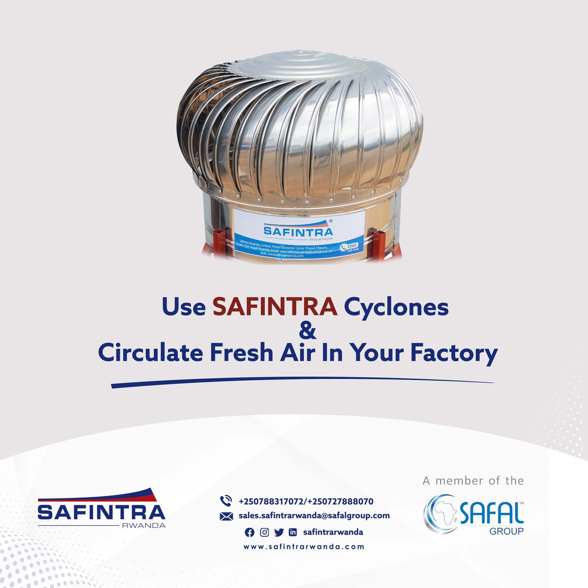 safintrarwanda's tweet photo. Increase productivity of the workers by removing hot and polluted air from the factory by using Safintra’s steel cyclones.
#safintraroof #buildingsolution #safintrarwanda #cyclones #constructionmaterial https://t.co/4BhMWbWCiB