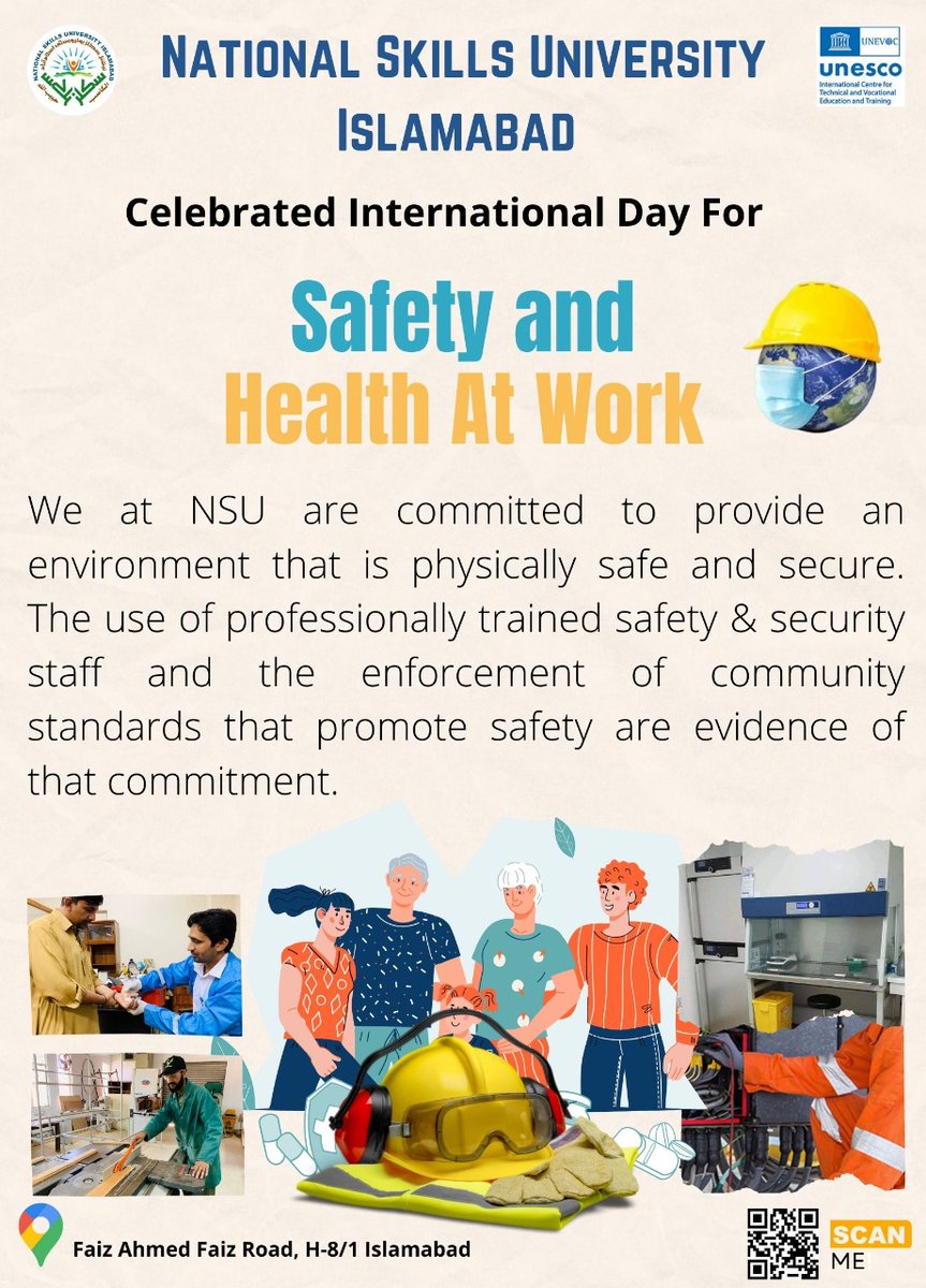 #Safety&amp;Health always come first. 
The <a href="/nsuislamabad/">National Skills University Islamabad</a> celebrated International day for safety and health at work by renewing its commitment to prevention against occupational hazards.