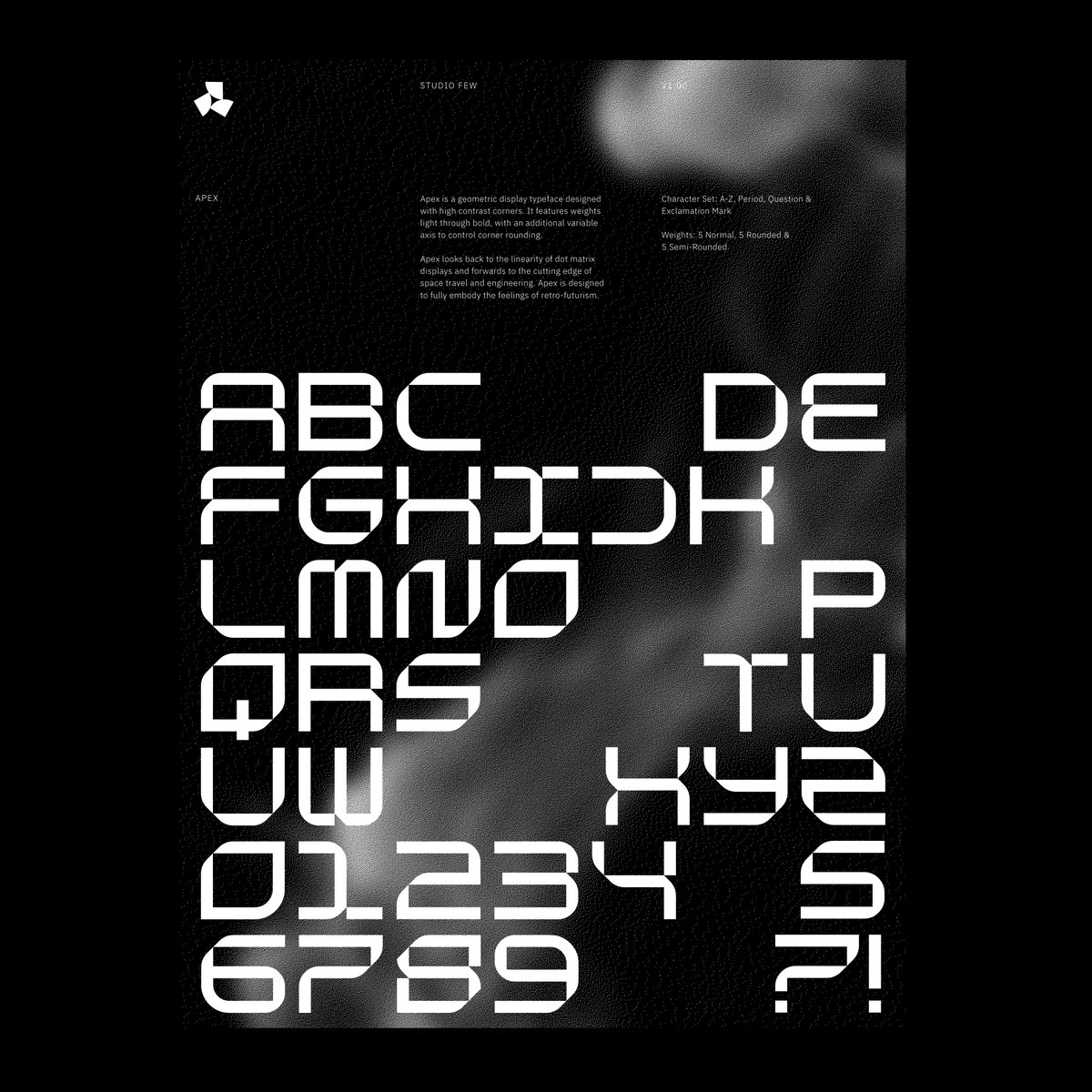 New! Apex Display by @samueloakes is a geometric display typeface designed with high contrast corners. It features weights light through bold, with an additional variable axis to control corner rounding. 

Available → supply.family/shop/apex-disp…