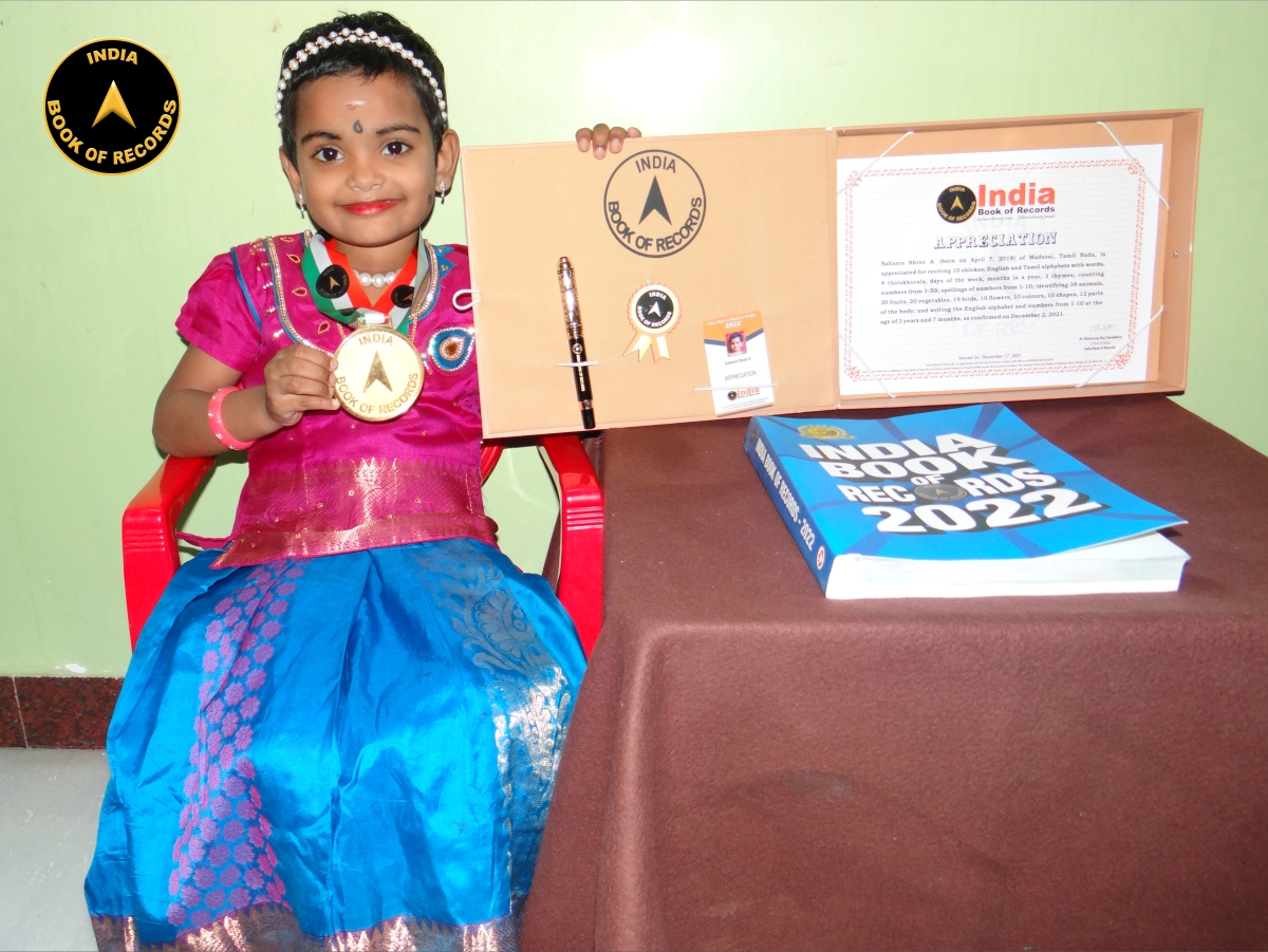 indiabookrecord's tweet image. Sahasra Shree A. of #TamilNadu, is appreciated for #reciting English &amp;amp; #Tamilalphabets with words, 9 thirukkurals, 3 #rhymes; counting no&apos;s 1-50; spellings of no&apos;s 1-10; #identifying 12 parts of body; &amp;amp; writing #Englishalphabet &amp;amp; no&apos;s 1-10.

Read At: t.ly/23Ad