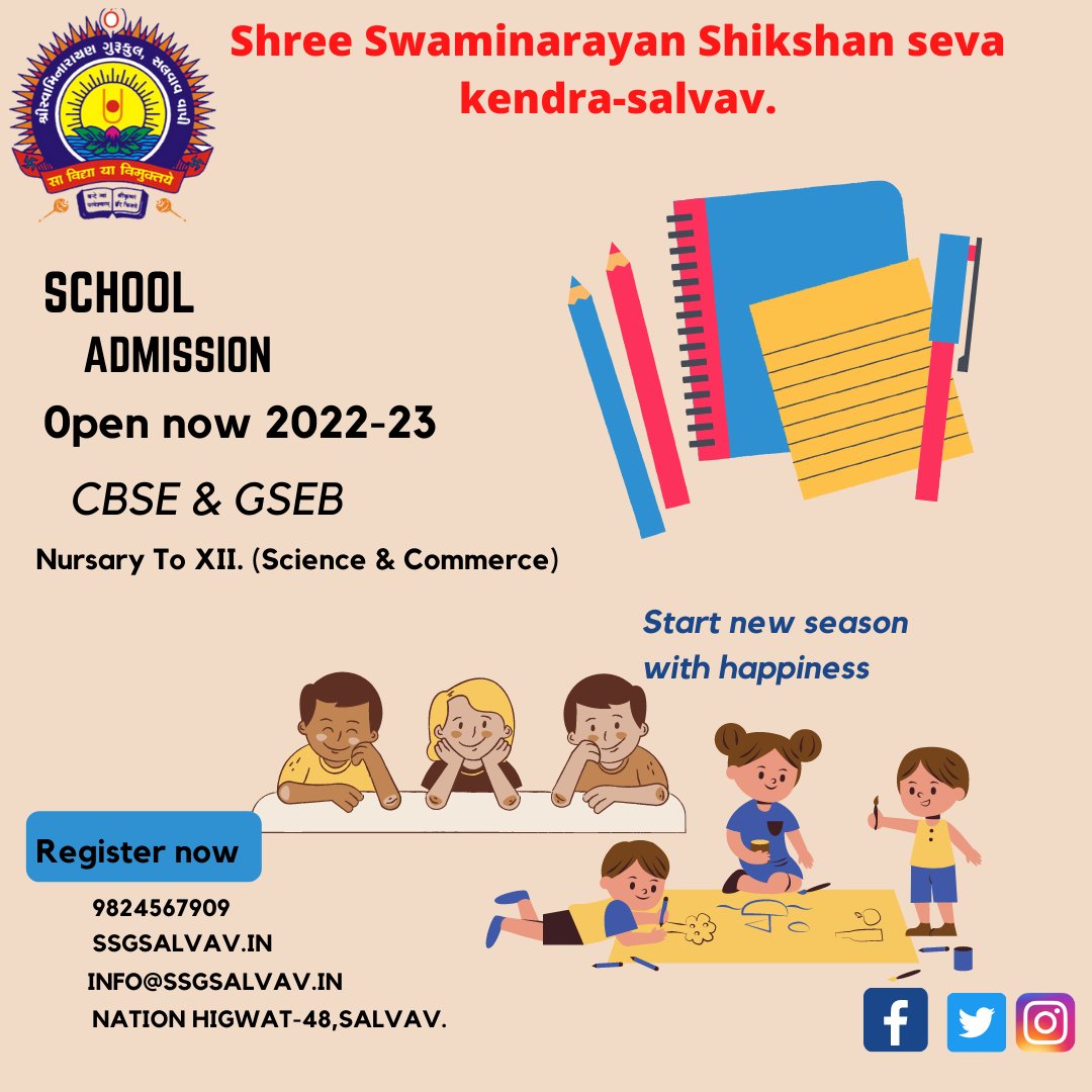 “Learn as much as you can while you are young, since life becomes too busy later.”

Shree Swaminarayan Gurukul Salvav

School Admisssion Open For 22-33  Enroll Now.....

#admissionsopen2022_23
#shreeswaminarayan
#Gurukul
#salvav
#school