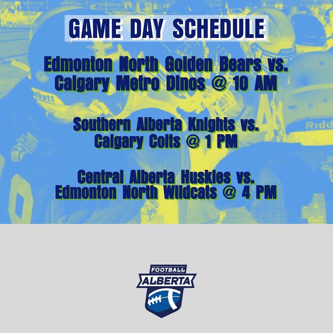 FootballAlberta's tweet photo. Itβs Game Day for our Bantam teams. Great Chief Park will come alive with 3 games.
ππ
Get ready to cheer on your teams. Head over to Red Deer for the long weekend!
ππ
#football #footballalta #footballalberta #u16 #bantams #bantamshowcase https://t.co/ABVaSsRthA