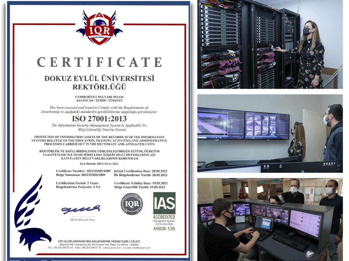 #universitemDEU Rektörlüğümüz, Bilgi İşlem Daire Başkanlığımızın çalışmaları kapsamında uluslararası akreditasyonlu ISO/IEC 27001:2013 Bilgi Güvenliği Yönetim Sistemi Sertifikası aldı. Üniversite olarak bilgiye erişimi kolaylaştırmaya ve bilgi varlıklarını korumaya devam edeceğiz