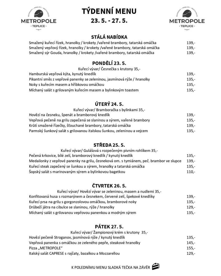 MetropoleTP's tweet image. 🍝Jídelní lístek 23.-27.5.🍽