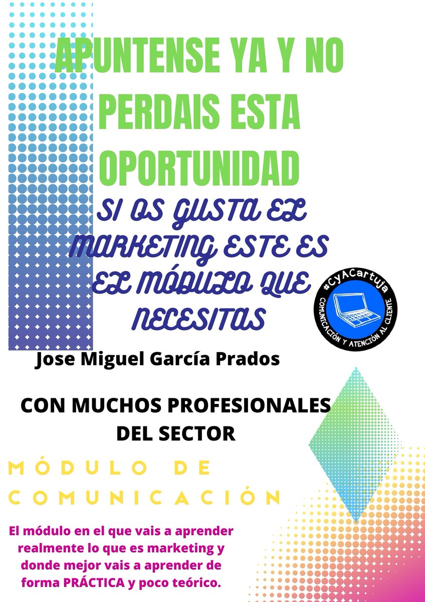 Después de un año lleno de #RockAndRoll en el módulo de #CyACartuja aquí os dejo un canva que he creado para que la gente que quiere apuntarse, que se apunten en 
<a href="/iescartuja/">IES Cartuja</a>
 
Espero que os guste!!!
#VenteAlCartuja 
#ApúntateFP