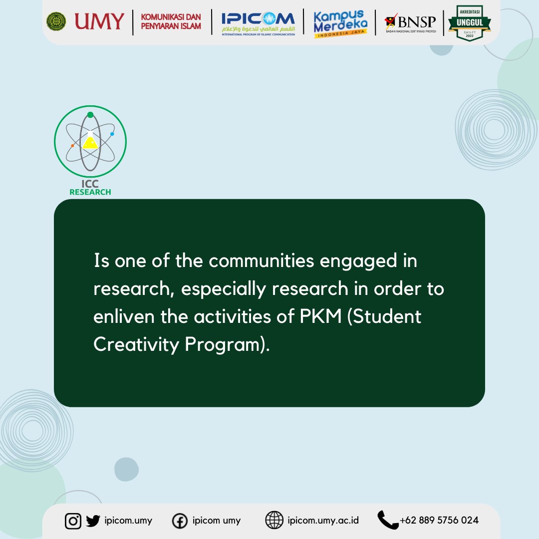 ipicom_u's tweet photo. Assalamu'alaikum IPICOMers!!
Do you know about ICC Research? If you like to find and solve a problem, you can join ICC research!
Let's see the post above!โจ
#KPI #IPICOM #UMYYogya #mahasiswa #Research #researchers https://t.co/3QpjWe7EqI