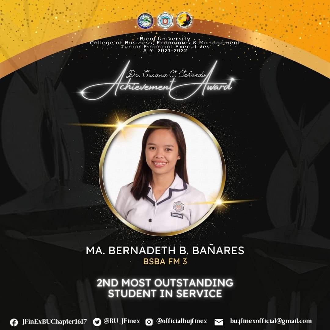 BU_JFinEx's tweet photo. “𝐆𝐫𝐞𝐚𝐭 𝐭𝐡𝐢𝐧𝐠𝐬 𝐚𝐫𝐞 𝐝𝐨𝐧𝐞 𝐛𝐲 𝐚 𝐬𝐞𝐫𝐢𝐞𝐬 𝐨𝐟 𝐬𝐦𝐚𝐥𝐥 𝐭𝐡𝐢𝐧𝐠𝐬 𝐛𝐫𝐨𝐮𝐠𝐡𝐭 𝐭𝐨𝐠𝐞𝐭𝐡𝐞𝐫.” — 𝘝𝘪𝘯𝘤𝘦𝘯𝘵 𝘝𝘢𝘯 𝘎𝘰𝘨𝘩

𝐃𝐫. 𝐒𝐮𝐬𝐚𝐧𝐚 𝐂. 𝐂𝐚𝐛𝐫𝐞𝐝𝐨 𝐀𝐜𝐡𝐢𝐞𝐯𝐞𝐦𝐞𝐧𝐭 𝐀𝐰𝐚𝐫𝐝𝐬 https://t.co/umBjPdOpcA