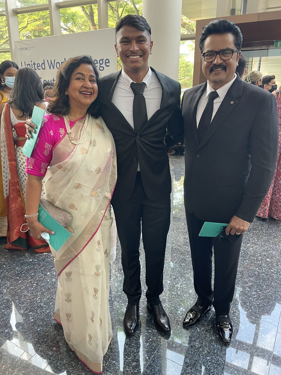sri50's tweet photo. Great memorable moments in life, when your son graduates!
At #uwcseagrads2022 graduation ceremony #Rahhul with his proud parents @realradikaa & @realsarathkumar https://t.co/O13X6iL9Ws