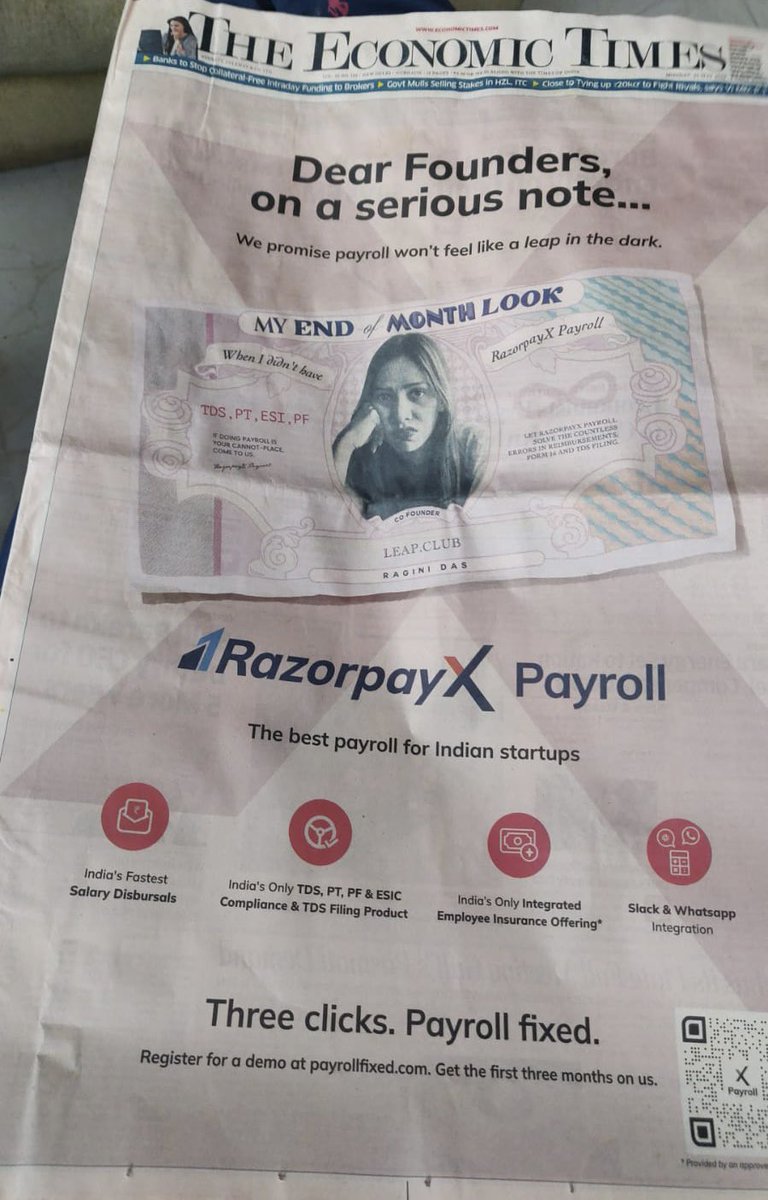 No more month end raging thanks to <a href="/RazorpayX/">RazorpayX</a> 🫠

Check out my meme face on the <a href="/EconomicTimes/">Economic Times</a> in Delhi today! #payrollfixed