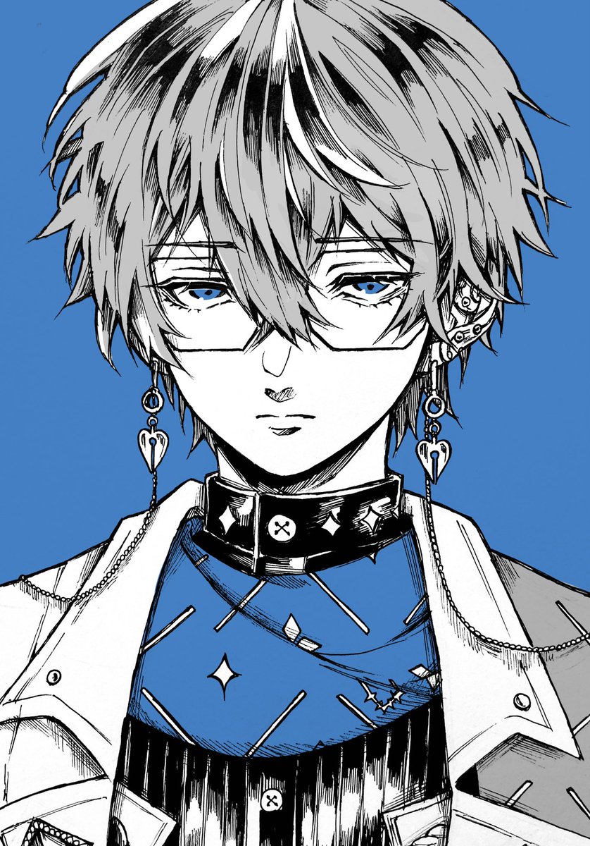 male focus 1boy solo glasses earrings jewelry blue eyes  illustration images