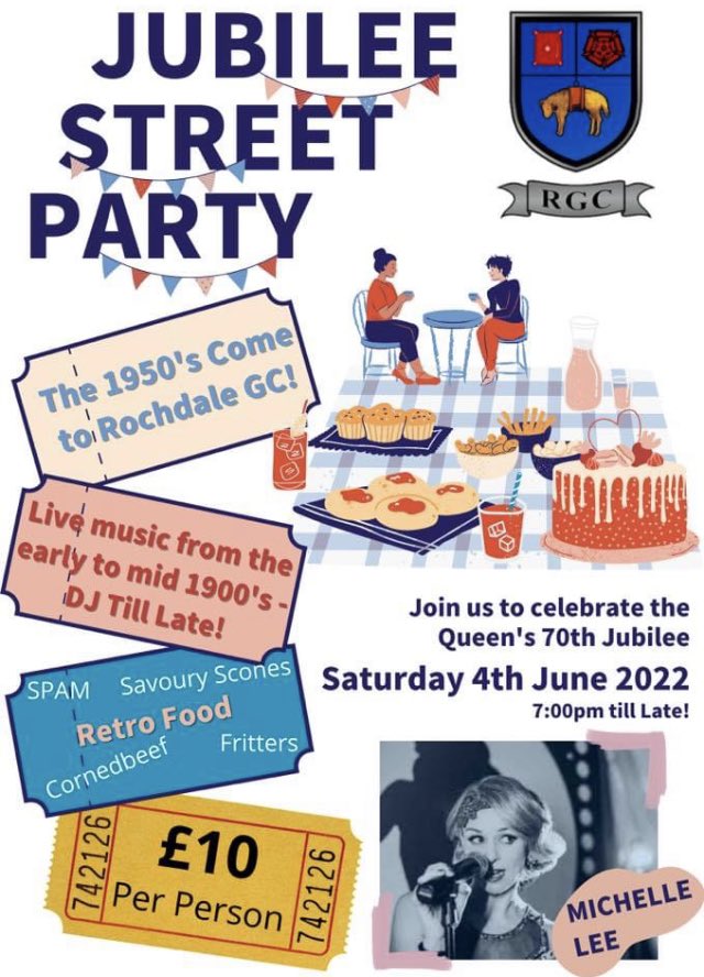#JubileeCelebration 
Members &amp; guests get your tickets now for a fantastic evening of fun,food &amp; entertainment    🎉🥂🎼😃
#streetparty