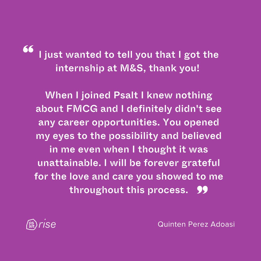 Another reason to celebrate 👏🏿 the Psalt Rise Community is just smashing it!

Congratulations to Quinten for securing an internship position with @Marks and Spencer.

#community #intern #internship #mentoring #skills #diversity #diversityandinclusion #diversetalent #leadership