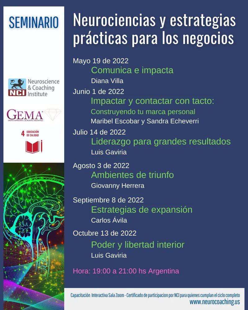 SEMINARIO:

#Neurociencias y estrategias prácticas para los negocios.

Registro:
neurocoaching.us/masterclasses-…

Certificado de participación