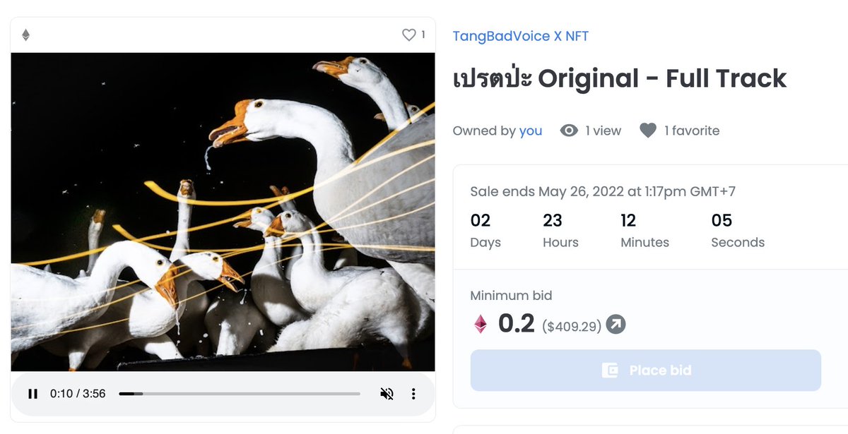 opensea.io/assets/ethereu…

สวัสดีงับ แปปๆก็ 2 ปีละเพลงนี้ เลยตัดสินใจปล่อยเพลงเต็มลงใน Opensea เป็น Anniversary 

ถ้ามีคน Bid คนชนะจะได้ไฟล์ของเวอร์ชั่นที่ยังไม่มิกส์และเวอร์ชั่นที่เขียนก่อนๆหน้านั้นไปด้วยเลยฮะ 

#NFT #tangbadvoice #เปรตป่ะ #2years