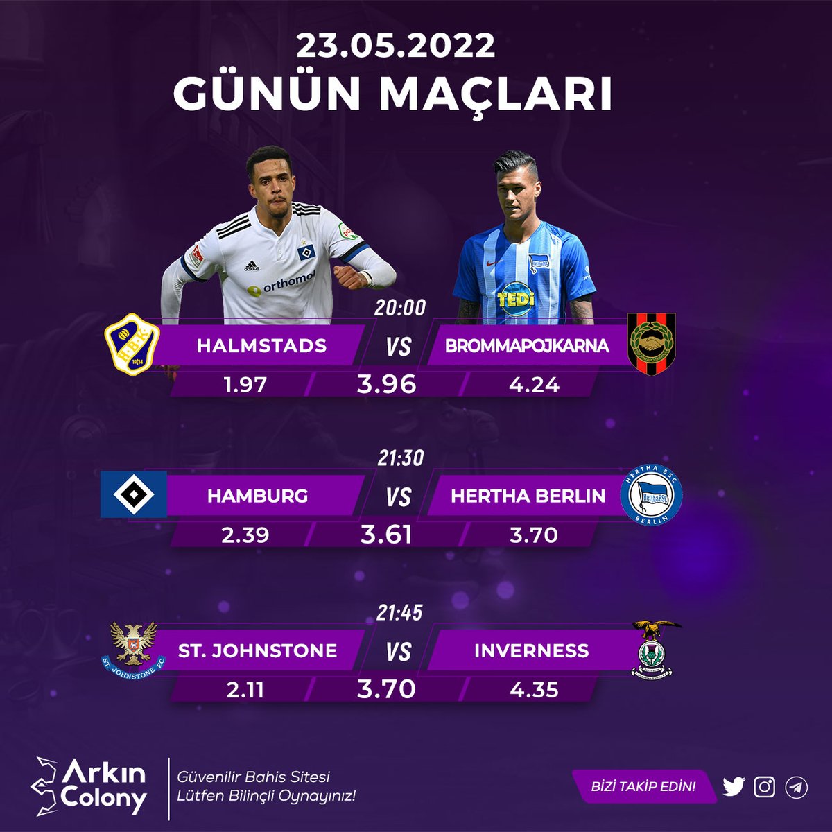 🎁#ARKINCOLONYBET'TEN ÇEVRİMSİZ %25 SPOR BONUSU!

⚽HALMSTADS - BROMMAPOJKARNA
⚽HAMBURG - HERTHA BERLIN
⚽ST. JOHSTONE - INVERNESS

🎁ÇEVRİMSİZ %20 YATIRIM %10 KAYIP BONUSU!

canlitv53.com
rebrand.ly/GüncelArkınCol…

#casino #bahis #futbol #canlicasino #iddaa