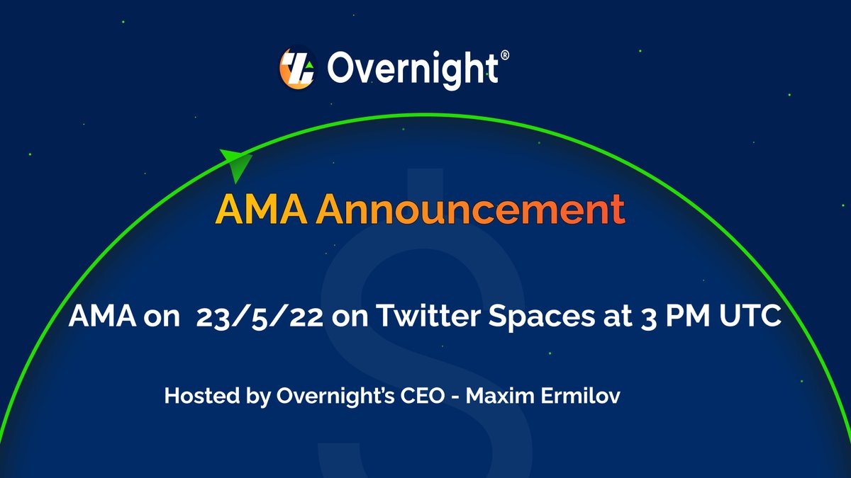 overnight_fi's tweet photo. 📢AMA Announcement

Many new developments:

-New partnerships
-New UI 
-New liquidity pools for USD+.

🗓Today (23/5/22) at 3:00 P.M UTC
🪧Hosted on Twitter Spaces
🗣Hosted by @Overnight_Fi's CEO - @maxim_ermilov

💰Top 3 questions win 10 USD+ each

#Polygon $MATIC https://t.co/ilMErNotf1