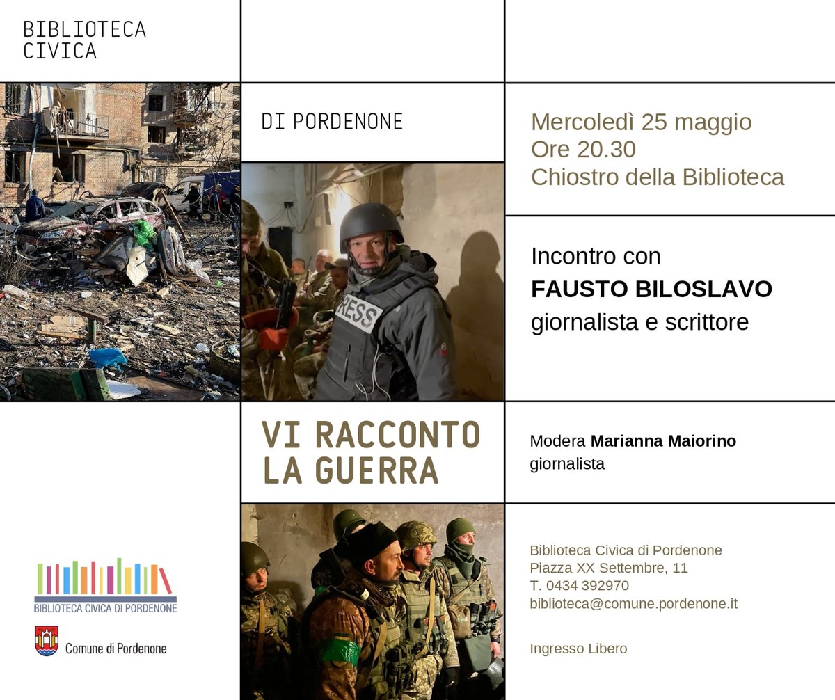BiloFausto's tweet photo. Vi racconto la guerra in Ucraina martedì 24 maggio a Buia (Udine). Il giorno dopo sarò a Pordenone (vedi gli inviti). E mostrerò anche il vero volto del "buon giornalismo" dell'esclusione ad personam di Trieste. @marcobelviso @comunepordenone https://t.co/2n7FQvCO63