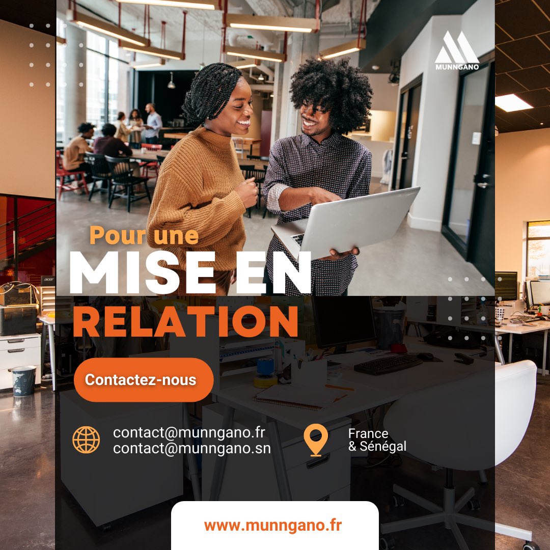 👩🏽‍💻 Nous sommes Munngano,  plate-forme de mise en relation d'affaires entre les entreprises. Si vous êtes basé en France ou au Sénégal en particulier, Contactez-nous via notre site internet munngano.fr ou munngano.sn pour faire partie de notre réseau.