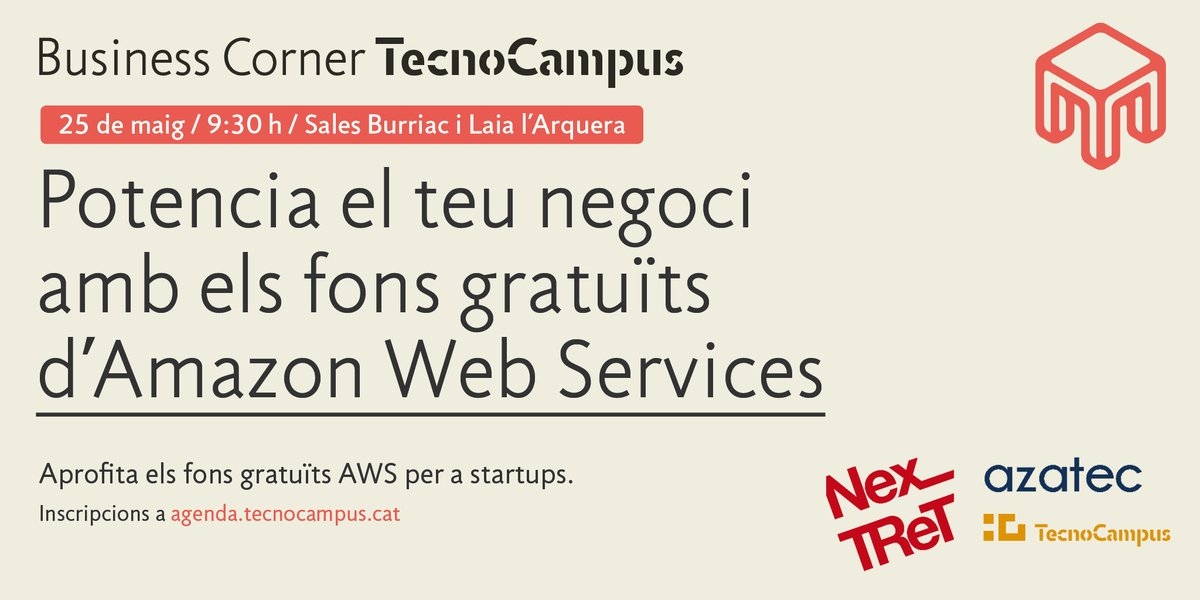 NexTReT's tweet photo. 📢⚡NexTReT y @AzatecES os invitamos a venir al próximo #BusinessCorner del @TecnoCampus donde presentaremos nuestros servicios de #Cloud público de @awscloud_es para #startups 🚀
📅25.05🕐9:30 a 11:30h
📍 Sala Burriac i Laia l'Arquera - TCM 2
¡Apúntate!🔗https://t.co/MBWk8L507m https://t.co/nXpsOPXgHe