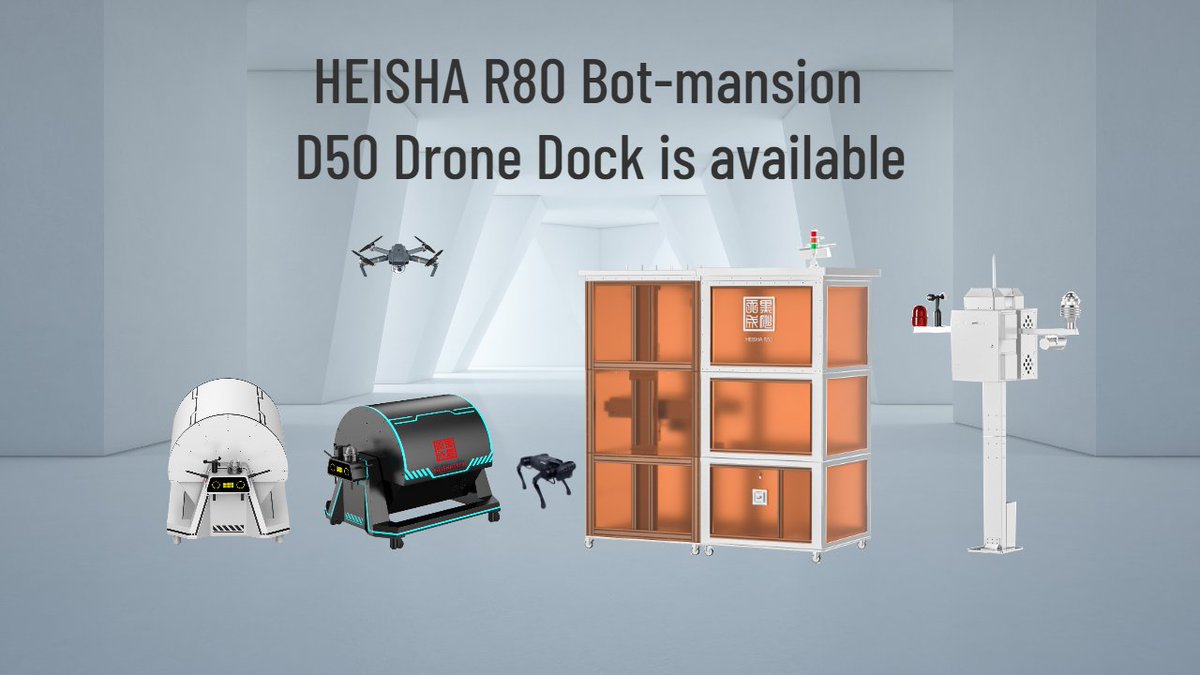 HeishaTech's tweet image. The R80 and D50 were launched. R80 is a BOT-MANSION(robot automatic charging station). The D50 is the smallest and most compact drone dock.
The price starts at $6000. More info:heishatech.com
youtube.com/watch?v=cOMs_T…
#robotcharging #drone #security #autonomous