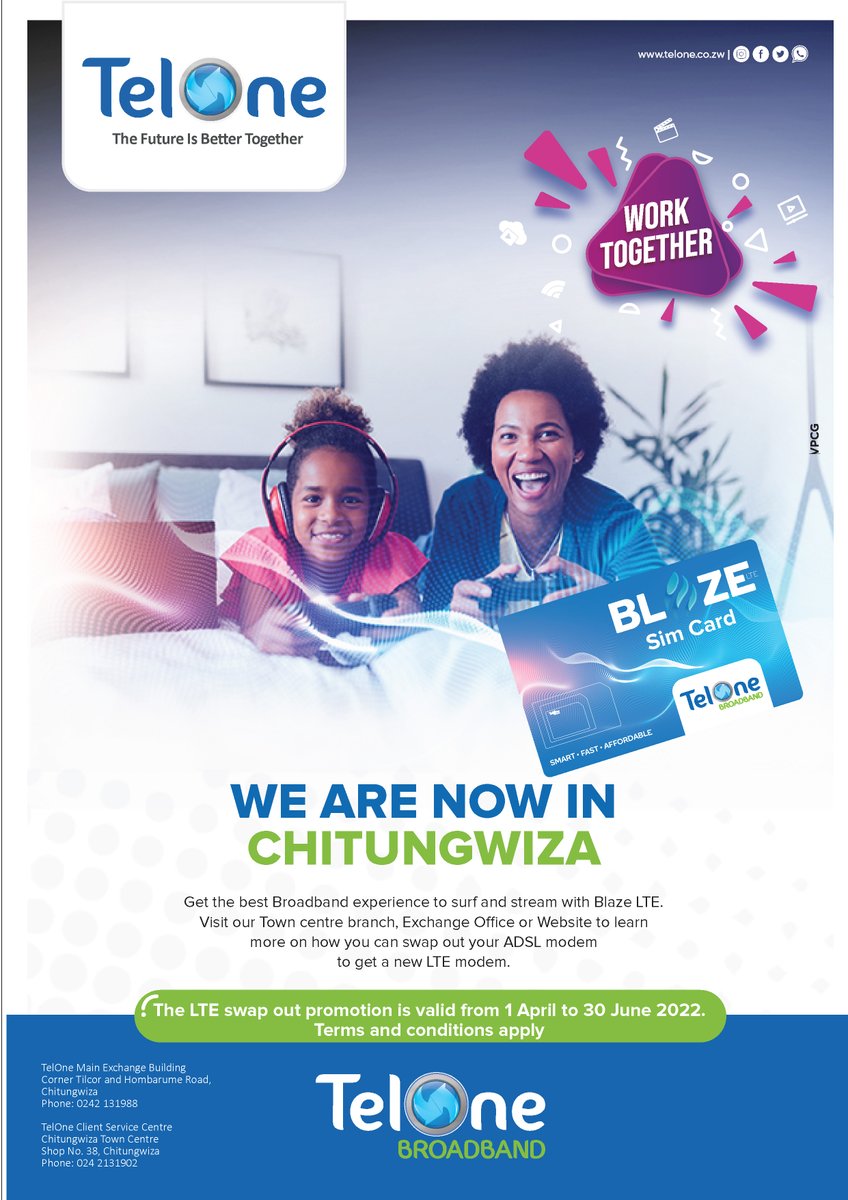TelOneZW's tweet photo. Keep your internet blazing faster with the TelOne Blaze LTE broadband.
#TheFutureIsBetterTogether
#blazelte https://t.co/DUaBgRqKNx