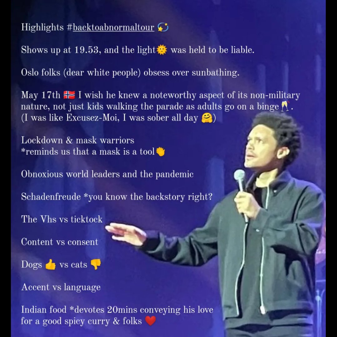AcharyaShamraya's tweet photo. @Trevornoah ❤ A flawless performer!
Thank you for gracing us with your presence @oslospektrum on 22.05.22. 
Unfortunately, you could not hear me say that I can cook authentic curry for you🥘
#BackToAbnormalWorldTour https://t.co/dsIeaAmjut